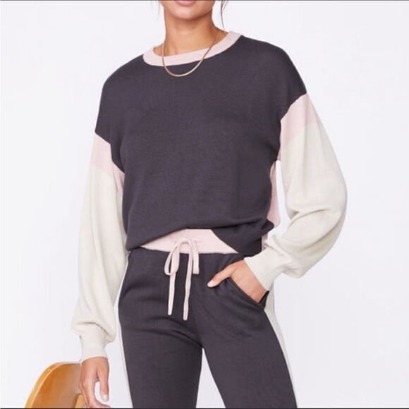 EUC MONROW Color Block Mock Neck Sweater & Jogger Set Sz. L - Picture 1 of 10